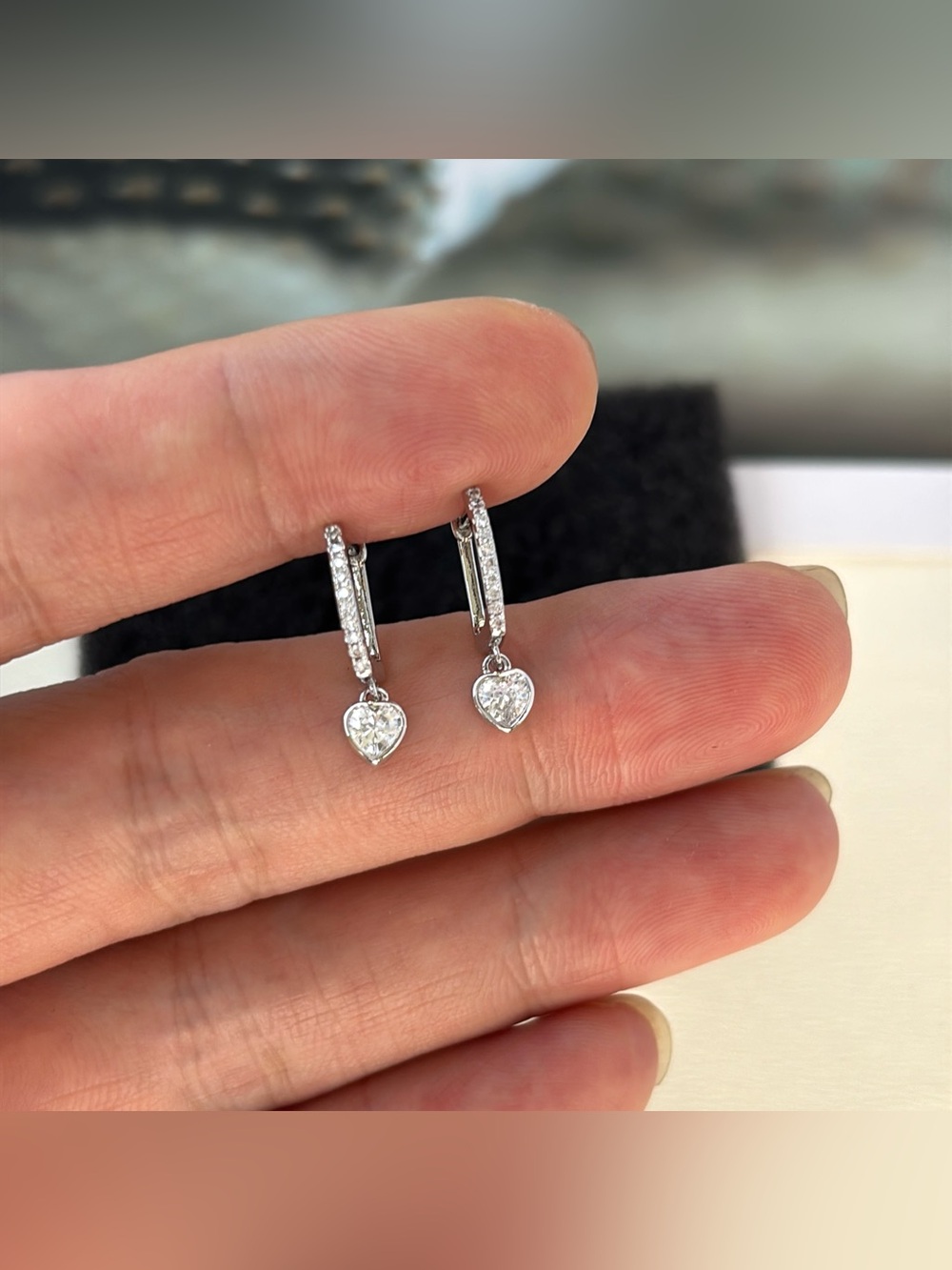CZ Love Heart Dangle Drop Earrings for Women